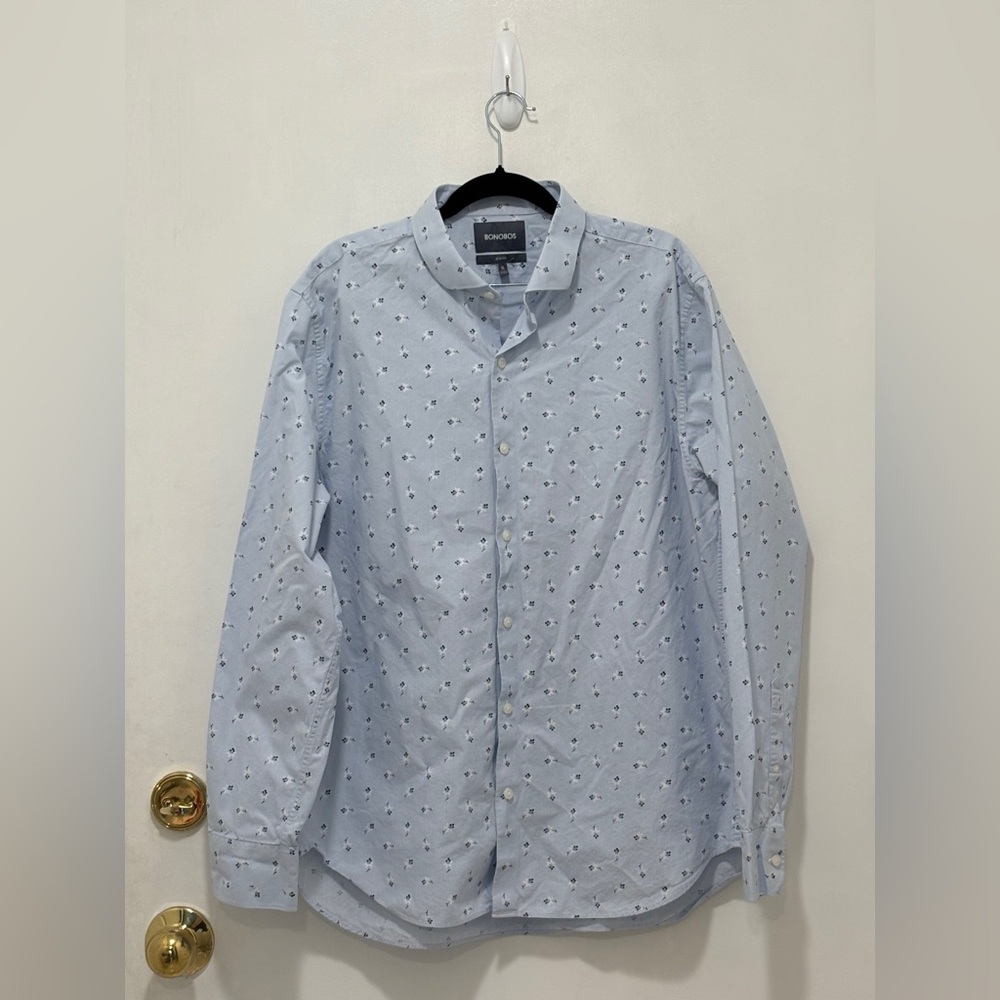 Bonobos Light Blue Seersucker Floral Men's Shirt. Size XL. Slim Fit